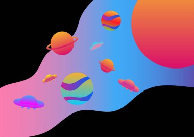 Metaverse ya da Sanal gerçeklik kavramı. Siyah arka planda bir gezegeni olan bir boşluk. 