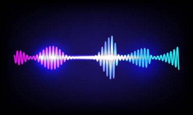 Modern sound wave and rhythmic equalizer. Abstract digital pink, blue, and green color light dynamic flowing pattern elements on dark blue background. Podcasting Audio. Music concepts. clipart