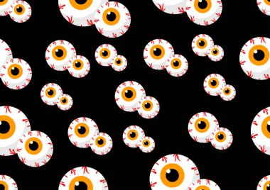 Cadılar Bayramı kusursuz. Siyah arka planda korkunç bir göz. Kartlar, çerçeveler, posterler, kitap kapakları, tekstil, duvar kağıdı, ambalaj ve kumaş için. 