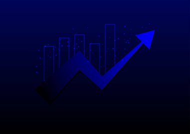 Hisse ve yatırım konsepti. Koyu mavi arkaplanda bir çizgi grafiği. Burish pazarı, zenginlik karı, yüksek riskli yüksek kazanç, iş büyümesi.