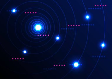 Akan pürüzsüz dalga desenleri ve neon ışığı mavi bir arkaplanda. İnternet ağı ve iletişim sinyali teknolojisi, fiber optik hat. Bilim ve müzik arkaplanı.