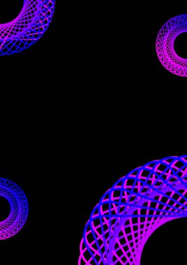 Siyah arkaplan üzerinde mavi ve pembe geometrik çizim şekilleri.