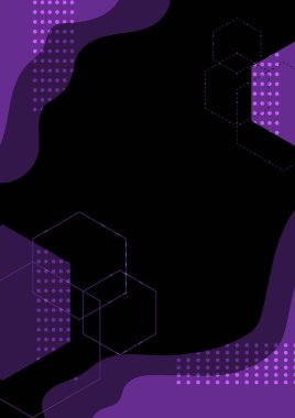 Siyah zemin üzerinde mor dalga ve çizgiler geometrik soyut. Kapak, kitap, web, sunum ve kart için. 