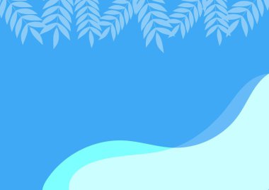 Mavi dalgalarda beyaz yapraklar soyut bir zemin oluşturuyor. Kapak, kitap, web, sunum ve kart için. 