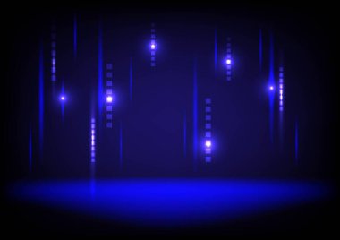 Kare ve aydınlık arkaplanı olan mavi ve siyah boş bir oda. Model ürün sunumu ve vitrin için en küçük sahne.