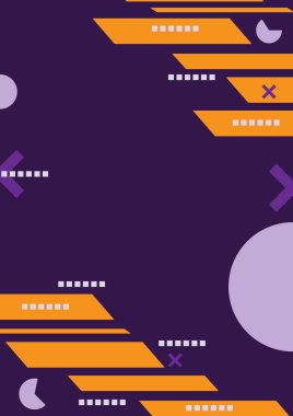 Mor arka planda turuncu ve mor geometrik soyut. Kapak, kitap, web, sunum ve kart için. 