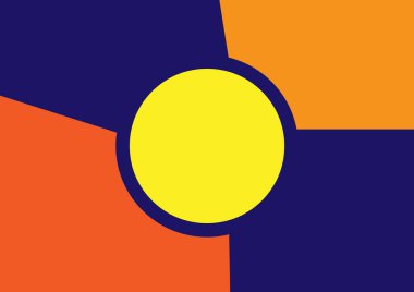 Arkaplan için canlı soyut. Pankartlar, kapaklar ve sanat tasarımı için turuncu, sarı ve mavi geometrik şekiller.