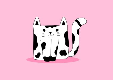 Pembe arka planda oturan sevimli siyah beyaz karalama kedisi..