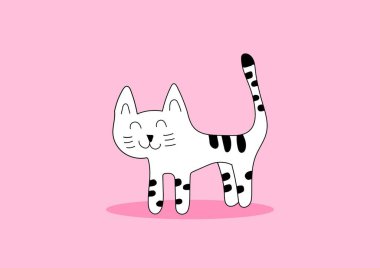 Pembe arka planda sevimli siyah beyaz karalama kedisi.