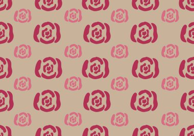 Bej bir arka planda el yapımı kırmızı ve pembe gül. Kusursuz desen, elbise, kumaş, duvar kağıdı, arka plan, dekorasyon, kapak kitabı ve duvar sanatı için çiçektir. Klasik stil. 