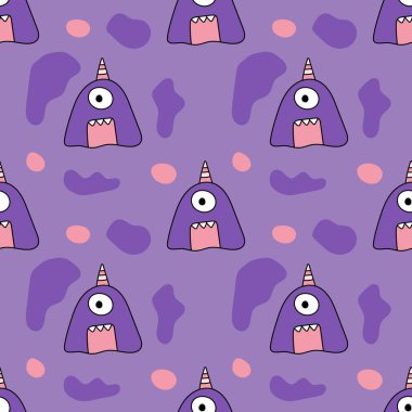 Hafif bir purol arka planda el çizimi komik bir canavar. Kusursuz desen Cadılar Bayramında giysi, kumaş, duvar kağıdı, arkaplan, ev dekorasyonu, kapak kitabı ve duvar sanatı içindir.. 