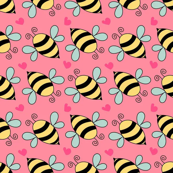 Pembe arka planda el çizimi minimal arı. Kusursuz desen, giysi, kumaş, duvar kağıdı, arkaplan, dekorasyon, kapak kitabı ve duvar sanatı için hayvani bir desen.. 