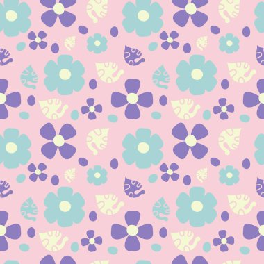 Pembe arka planda elle çizilmiş pastel çiçekler. Kusursuz desen, elbise, kumaş, duvar kağıdı, arka plan, dekorasyon, kapak kitabı ve duvar sanatı için çiçektir. Klasik stil. 