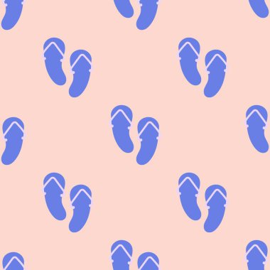 Açık pembe arka planda mor terlikler. Giysiler, kumaş, duvar kağıdı, arka plan, ev dekorasyonu, kapak kitabı ve duvar sanatı için kusursuz bir desen.. 