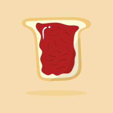 Sarı arka planda izole edilmiş çilek reçelli ekmek..