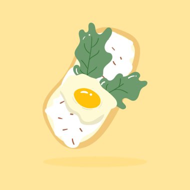 Sarı arka planda yumurta ve marullu ekmek..