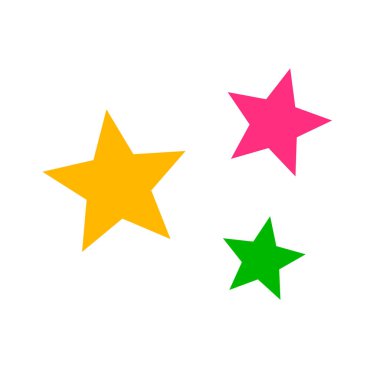 Renkli yıldız pop ikonları. Parıltı etkisi. Düzenlenebilir vektör.