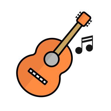 Gitar ikonu performansta. Gitar ve nota. Düzenlenebilir vektör.