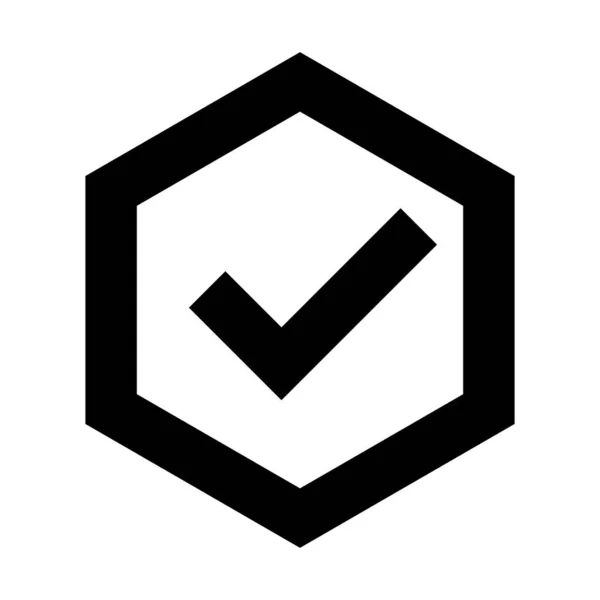 Hexagonal Check Mark Silhouette Icon Certification Approval Editable Vector — Stock Vector