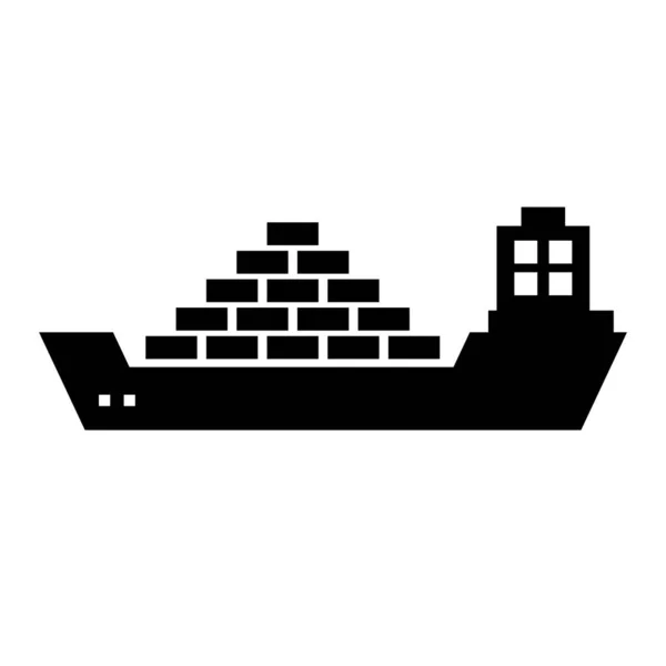 Silhouet Icoon Van Een Vrachtschip Een Stapel Containerschip Bewerkbare Vector — Stockvector