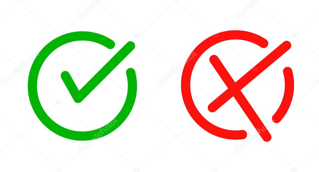 Check mark and cross mark icon set. Permission and restriction. Editable vector.