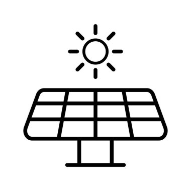 Güneş fotovoltaik siluet simgesi. Güneş enerjisi. Güneş ve güneş paneli. Düzenlenebilir vektör.