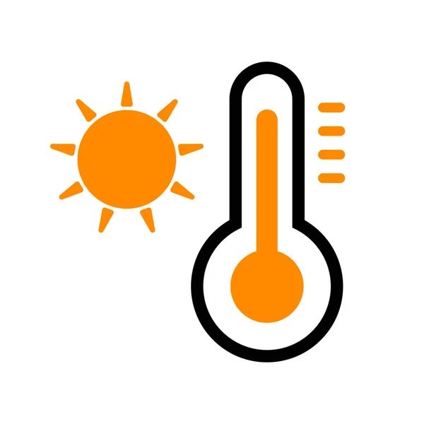 仲夏温度计图标 高温温度计和太阳 可编辑矢量 — 图库矢量图片