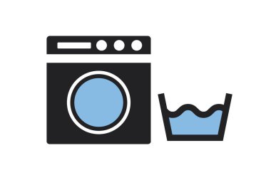 Washing machine and tub of water. Editable vector.