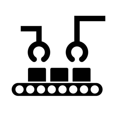 Work automation silhouette icon of a conveyor belt. Manufacturing and factory. Industry. Editable vector.