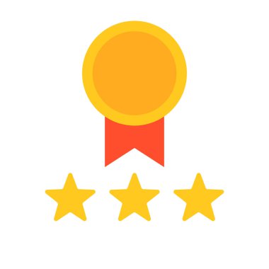 Gold medal and 3 star icon. Rating and review icon. Editable vector.