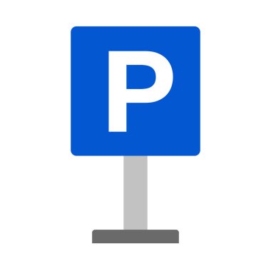 Flat design parking sign and pole. Parking area for bicycles, cars and motorcycles. Editable vector.