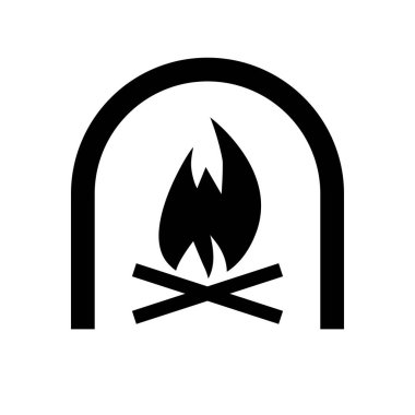 Fireplace silhouette icon. Firewood and burning flame. Editable vector.