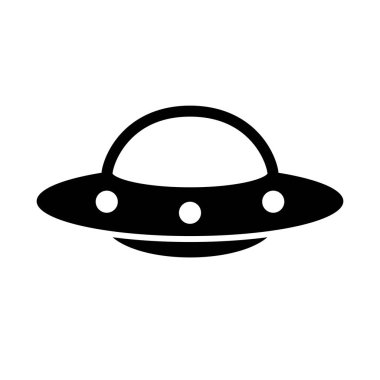 Flying saucer silhouette icon. UFO or unidentified flying object. SF. Editable vector.