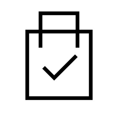 Shopping bag icon with check mark. Purchased. Editable vector.
