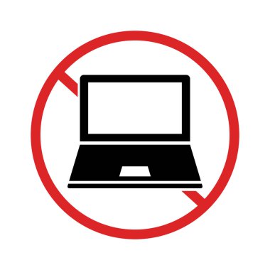 Laptop use prohibited icon. Laptop failure. Computer work prohibited. Editable vector.