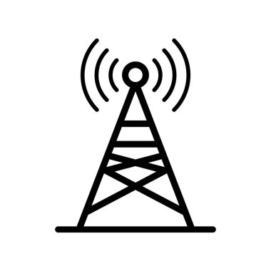 Broadcast relay station and base station. Radio tower icon. Editable vector.