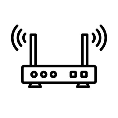 Yönlendirici simgesi kablosuz sinyaller gönderiyor. İnternet erişim noktası. Düzenlenebilir vektör.