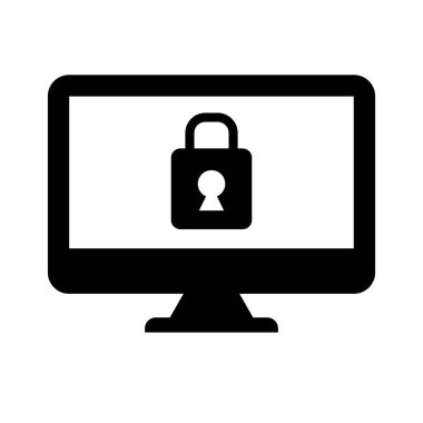 Kilitli masaüstü bilgisayar siluet simgesi. Düzenlenebilir vektör.