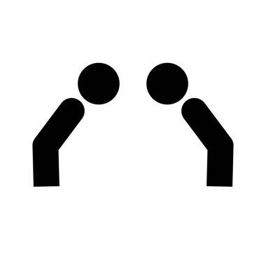 Silhouette icon of two people bowing. Japanese greeting. Editable vector.