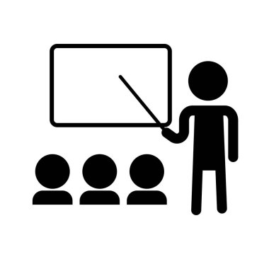 Teacher silhouette icon of a teacher teaching a student in a class. Studying at school. Editable vector.