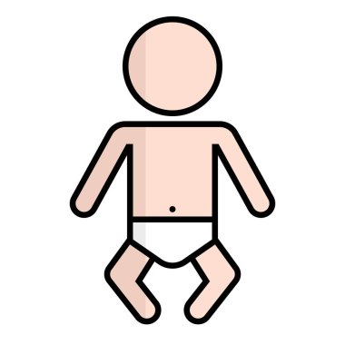 Flat design baby icon wearing a diaper. Editable vector.