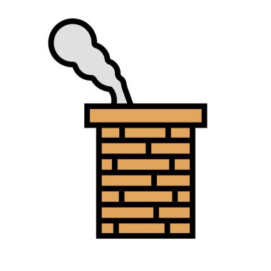 Flat design brick chimney and smoke icon. Editable vector.