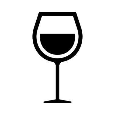 Wine glass filled with wine silhouette icon. Editable vector.