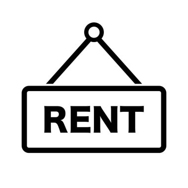 Hanging tag icon for RENT. Available for rent. Editable vector.