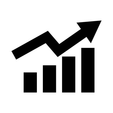Bar graph and arrow silhouette icon. Sales and analysis data. Editable vector.