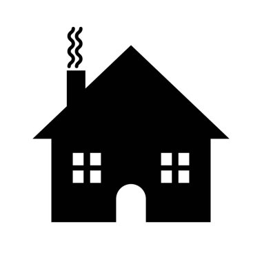 House silhouette icon with smoke emitting from the chimney. Editable vector.