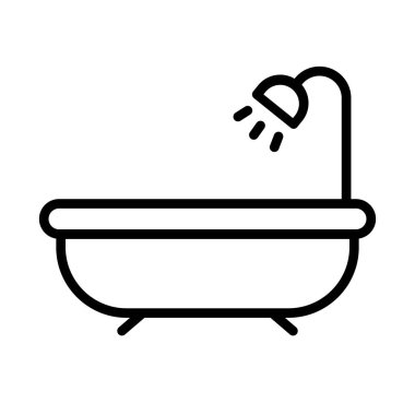 Simple bathtub icon with shower. Bathing. Editable vector.