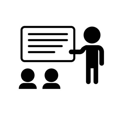 Teacher and student silhouette icons teaching a class. Seminar. Editable vector.