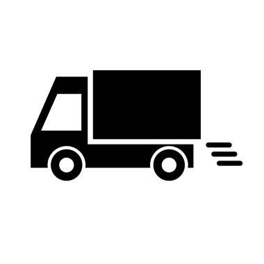 Truck on the move silhouette icon. Delivering. Editable vector.