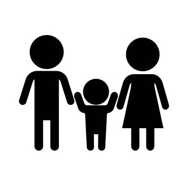 Child holding hands with father and mother silhouette icon. Editable vector.